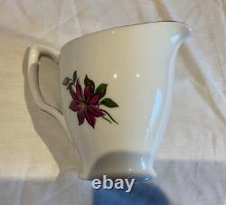 Marie Productions Teacup & Saucer Set Purple Clematis Bone China 22CT Gold