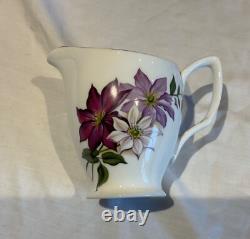 Marie Productions Teacup & Saucer Set Purple Clematis Bone China 22CT Gold