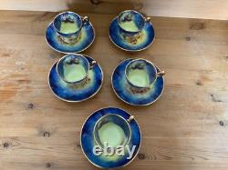 Marquis Fine China Handpainted And Carat Gold Set Of Five Tea Cups And Saucers