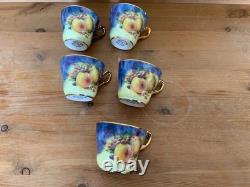 Marquis Fine China Handpainted And Carat Gold Set Of Five Tea Cups And Saucers