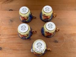 Marquis Fine China Handpainted And Carat Gold Set Of Five Tea Cups And Saucers