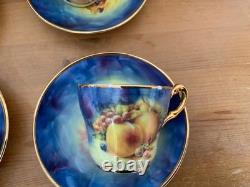 Marquis Fine China Handpainted And Carat Gold Set Of Five Tea Cups And Saucers