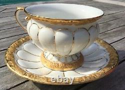 Meissen 24K Gold Leaf Encrusted White Porcelain Cup & Saucer Set Germany 3h