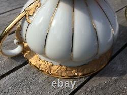 Meissen 24K Gold Leaf Encrusted White Porcelain Cup & Saucer Set Germany 3h