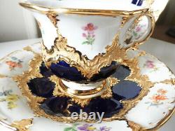 Meissen B-FORM Royal Blue/Gold withFlowers Cup/Saucer/Plate TRIO Mint/Unused