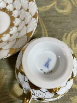 Meissen Coffee Cup & Saucer Set White x Gold Interior Antique Tableware#M6419