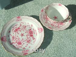 Meissen Cup, Saucer & Plate Set Pink Indian Flower Pattern