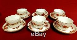 Meissen Cup & Saucer -Red Dragon Pattern with Gilded Trim -3.25D Set of 6-MINT