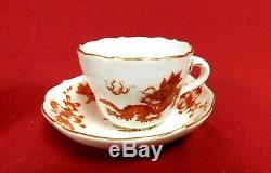 Meissen Cup & Saucer -Red Dragon Pattern with Gilded Trim -3.25D Set of 6-MINT