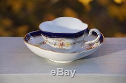 Meissen Demitasse Quatrefoil Cup & Saucer Cobalt Blue, Gold Trim, Small Flowers