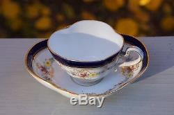 Meissen Demitasse Quatrefoil Cup & Saucer Cobalt Blue, Gold Trim, Small Flowers