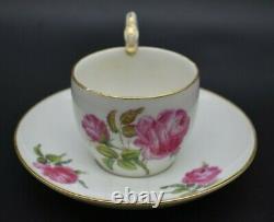 Meissen German Hand Painted 18th Century Pink Roses & Gold Tea Cup & Saucer
