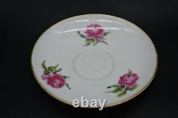 Meissen German Hand Painted 18th Century Pink Roses & Gold Tea Cup & Saucer