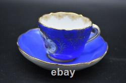Meissen German Hand Painted Flowers Cobalt Blue & Gold Tea Cup & Saucer Set