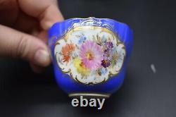 Meissen German Hand Painted Flowers Cobalt Blue & Gold Tea Cup & Saucer Set