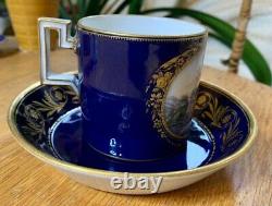 Meissen Große Tasse Schloßansicht Und Figuren Kobaltblau Fond Cup Saucer 1. Wahl