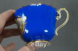 Meissen HP Cattle Herding Scene Floral Blue & Gold Tea Cup & Saucer C. 1860-1924
