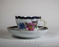 Meissen Hand Painted Cup & Saucer Cobalt and Gold