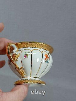 Meissen Hand Painted Floral & Gold X-Form Demitasse Cup & Saucer B