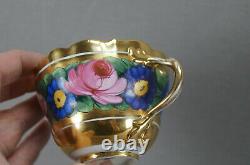 Meissen Hand Painted Pink Rose Floral & Gold Entwined Handle Tea Cup & Saucer
