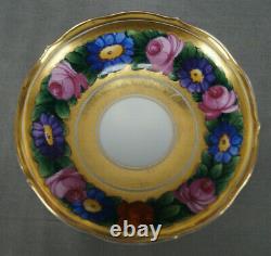 Meissen Hand Painted Pink Rose Floral & Gold Entwined Handle Tea Cup & Saucer