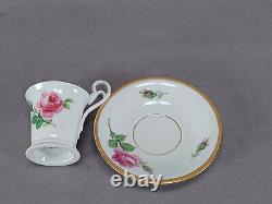 Meissen Hand Painted Pink Rose & Gold Snake Handle Demitasse Cup & Saucer