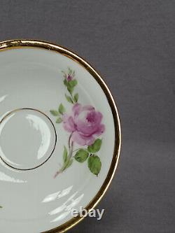 Meissen Hand Painted Pink Rose & Gold Swan Handle Tea Cup & Saucer C. 1824-1850