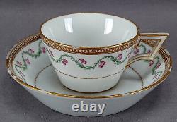 Meissen Marcolini Pink Floral Band & Gold Tea Cup & Saucer Circa 1774-1817