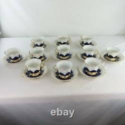 Meissen Porcelain Cobalt Blue & Gold 12 Tea Cups + 11 Saucers Antique Rare