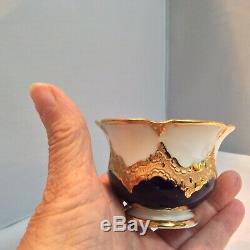Meissen Porcelain Cobalt Blue Gold Encrusted HP Floral Demitasse Cup & Saucer