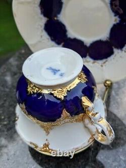Meissen Porcelain Cobalt Blue & Gold Prunk Pattern Demitasse Cup & Saucer Set