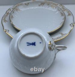 Meissen Porcelain Cup and Saucer Set White and Gold Decor
