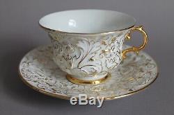 Meissen Prunk Gildes Embossed Floral Decor Large Coffee Tea Cup & Saucer Set