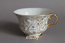 Meissen Prunk Gildes Embossed Floral Decor Large Coffee Tea Cup & Saucer Set