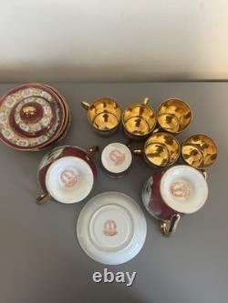 Meito China Burgundy Gold Floral Porcelain Tea Set 15pc 6x 6oz Cups