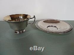 Mexican Spanish Colonial Silver Tea Cup & Saucer, Gold Washed Interior