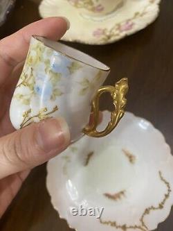 Mint Limoges France Tea Cup Saucer Set Raised Gold HP Rose Stunning