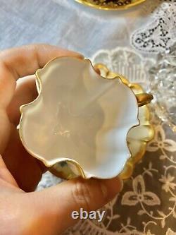 Mint Limoges T & V France Tea Cup Saucer Gold HP Flower 3 Footed Scallop Shape