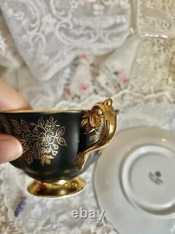 Mint Royal Albert Bone China England Black and Gold Tea Cup & Saucer with Roses