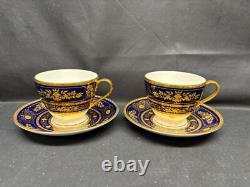 Minton ARGYLE Cobalt Blue Encrusted Gold Set of 2 Cups & Saucers 2 5/8