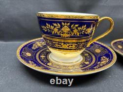 Minton ARGYLE Cobalt Blue Encrusted Gold Set of 2 Cups & Saucers 2 5/8