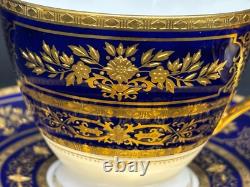 Minton ARGYLE Cobalt Blue Encrusted Gold Set of 2 Cups & Saucers 2 5/8