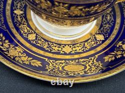 Minton ARGYLE Cobalt Blue Encrusted Gold Set of 2 Cups & Saucers 2 5/8