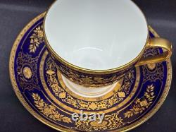 Minton ARGYLE Cobalt Blue Encrusted Gold Set of 2 Cups & Saucers 2 5/8