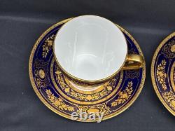 Minton ARGYLE Cobalt Blue Encrusted Gold Set of 2 Cups & Saucers 2 5/8
