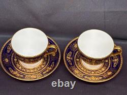 Minton ARGYLE Cobalt Blue Encrusted Gold Set of 2 Cups & Saucers 2 5/8