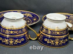 Minton ARGYLE Cobalt Blue Encrusted Gold Set of 2 Cups & Saucers 2 5/8