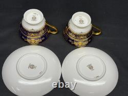 Minton ARGYLE Cobalt Blue Encrusted Gold Set of 2 Cups & Saucers 2 5/8