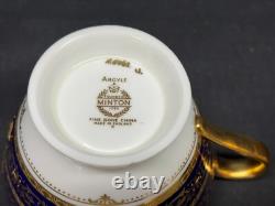 Minton ARGYLE Cobalt Blue Encrusted Gold Set of 2 Cups & Saucers 2 5/8