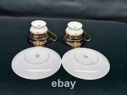 Minton ARGYLE Cobalt Blue Encrusted Gold Set of 2 Cups & Saucers 2 5/8
